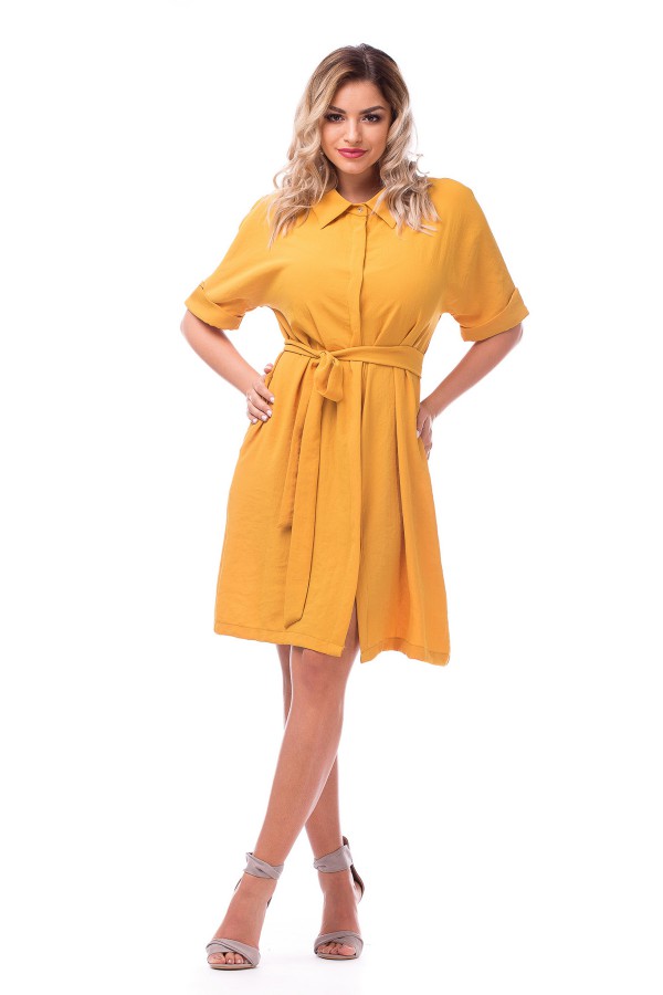 Casual dress R 30516 mustard yellow