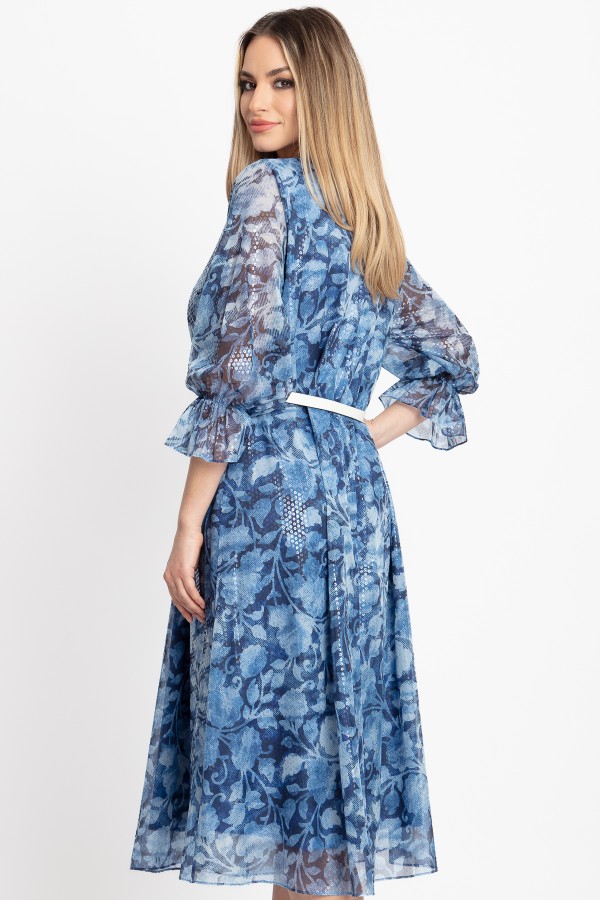 Delia blue floral veil dress